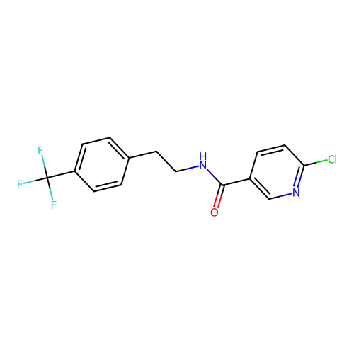 6-chloro-N-[2-[4-(trifluoromethyl)phenyl]ethyl]pyridine-3-carboxamide structure