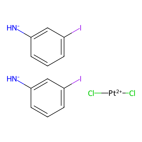 Dichloroplatinum(2+);bis((3-iodophenyl)azanide) structure