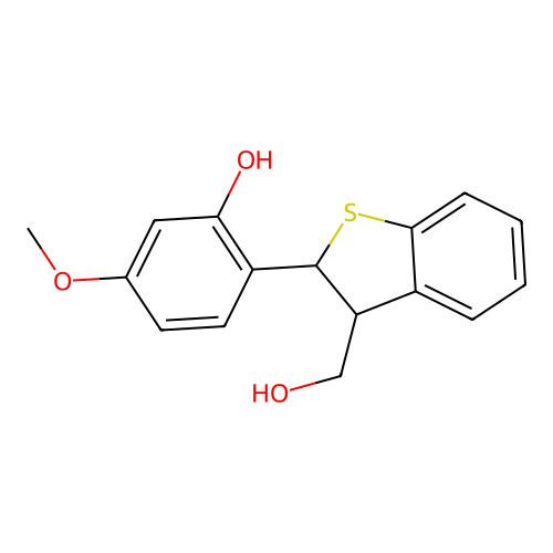 Benzo(b)thiophene-3-methanol, 2,3-dihydro-2-(2-hydroxy-4-methoxyphenyl)- structure