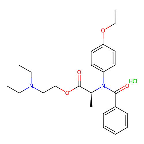 L-Alanine, N-benzoyl-N-(4-ethoxyphenyl)-, 2-(diethylamino)ethyl ester, monohydrochloride structure