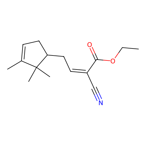 Ethyl 2-cyano-4-(2,2,3-trimethylcyclopent-3-en-1-yl)but-2-enoate structure