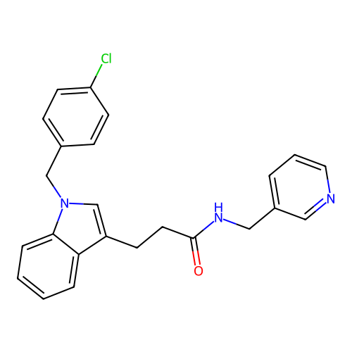 3-[1-[(4-chlorophenyl)methyl]indol-3-yl]-N-(pyridin-3-ylmethyl)propanamide structure