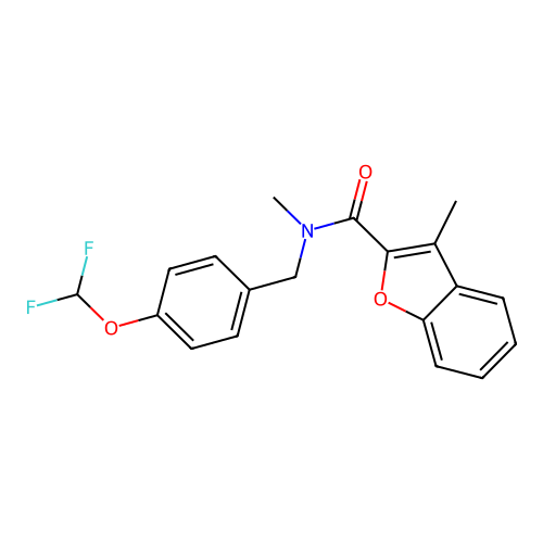 N-[[4-(difluoromethoxy)phenyl]methyl]-N,3-dimethyl-1-benzofuran-2-carboxamide structure