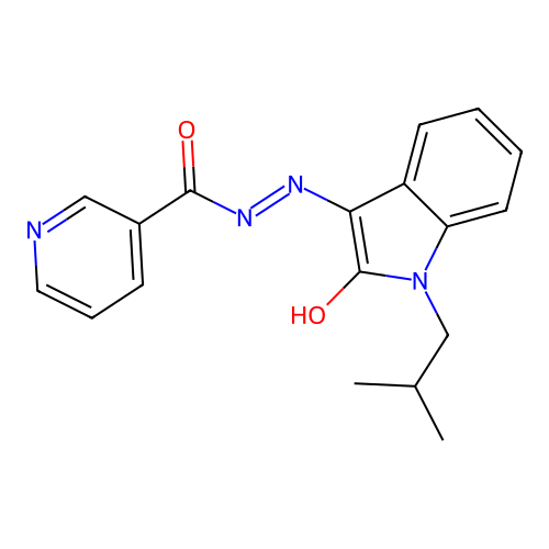 N-[[1-(2-methylpropyl)-2-oxoindol-3-ylidene]amino]pyridine-3-carboxamide structure