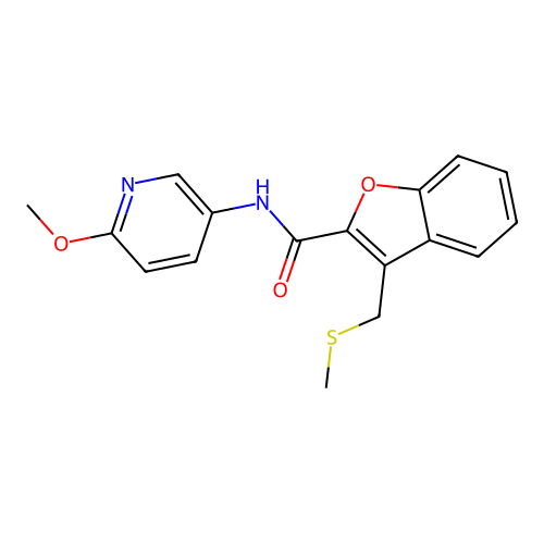 N-(6-methoxypyridin-3-yl)-3-(methylsulfanylmethyl)-1-benzofuran-2-carboxamide structure