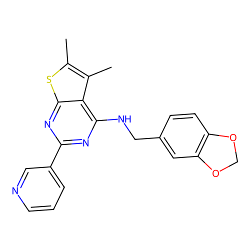 N-(Benzo[d][1,3]dioxol-5-ylmethyl)-5,6-dimethyl-2-(pyridin-3-yl)thieno[2,3-d]pyrimidin-4-amine structure