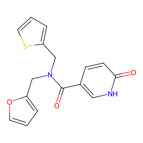 N-(Furan-2-ylmethyl)-6-hydroxy-N-(thiophen-2-ylmethyl)nicotinamide structure