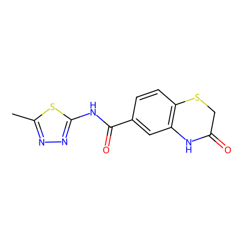 N-(5-methyl-1,3,4-thiadiazol-2-yl)-3-oxo-4H-1,4-benzothiazine-6-carboxamide structure