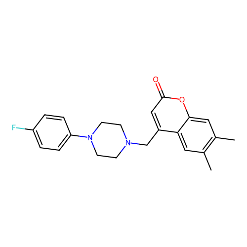 4-((4-(4-fluorophenyl)piperazin-1-yl)methyl)-6,7-dimethyl-2H-chromen-2-one structure