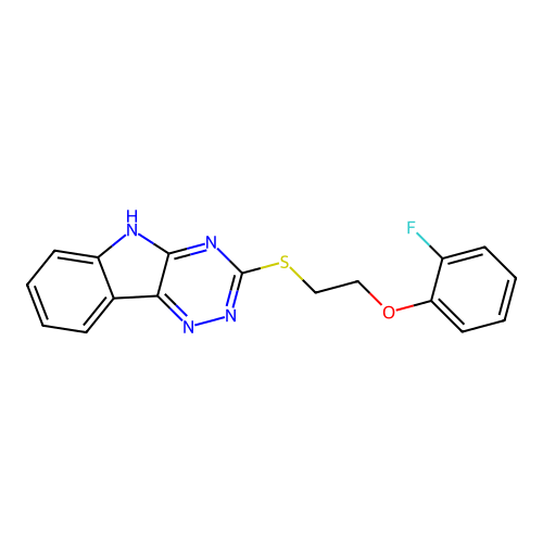 3-((2-(2-Fluorophenoxy)ethyl)thio)-5H-[1,2,4]triazino[5,6-b]indole structure