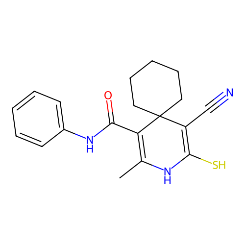 5-cyano-2-methyl-N-phenyl-4-sulfanyl-3-azaspiro[5.5]undeca-1,4-diene-1-carboxamide structure