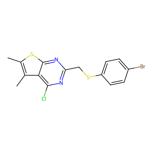 2-{[(4-Bromophenyl)sulfanyl]methyl}-4-chloro-5,6-dimethylthieno[2,3-d]pyrimidine structure