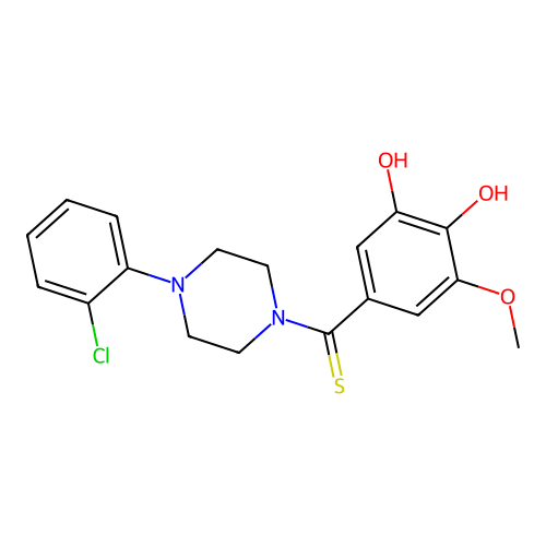 (4-(2-Chlorophenyl)piperazin-1-yl)(3,4-dihydroxy-5-methoxyphenyl)methanethione structure