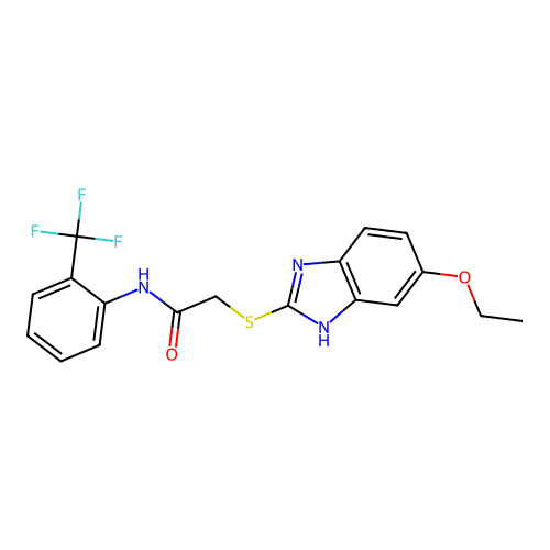 2-[(5-ethoxy-1H-benzimidazol-2-yl)sulfanyl]-N-[2-(trifluoromethyl)phenyl]acetamide structure