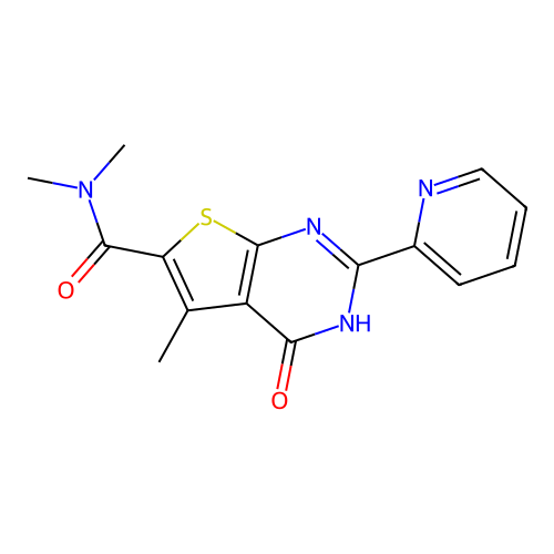 N,N,5-trimethyl-4-oxo-2-pyridin-2-yl-3H-thieno[2,3-d]pyrimidine-6-carboxamide structure