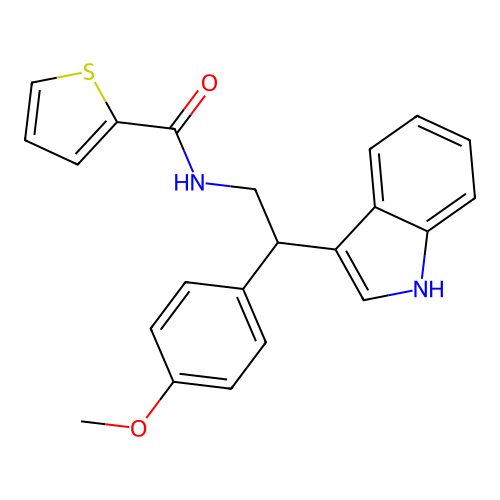 N-[2-(1H-indol-3-yl)-2-(4-methoxyphenyl)ethyl]thiophene-2-carboxamide structure