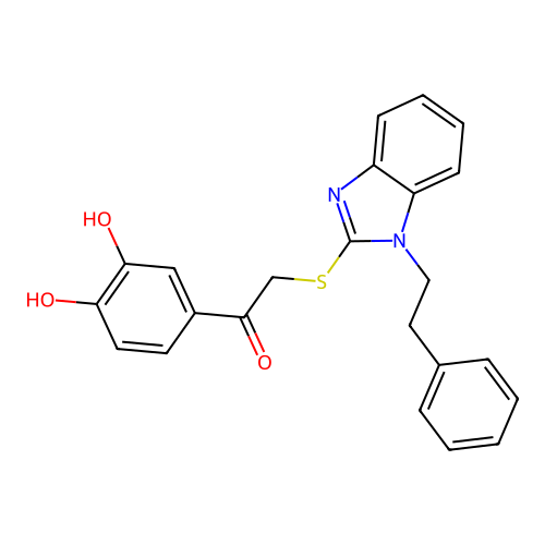 1-(3,4-Dihydroxyphenyl)-2-[(1-phenethylbenzimidazol-2-yl)thio]ethanone structure
