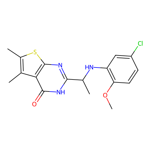 2-[1-(5-chloro-2-methoxyanilino)ethyl]-5,6-dimethyl-3H-thieno[2,3-d]pyrimidin-4-one structure