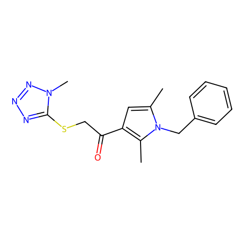 1-(1-Benzyl-2,5-dimethyl-1H-pyrrol-3-yl)-2-((1-methyl-1H-tetrazol-5-yl)thio)ethan-1-one structure