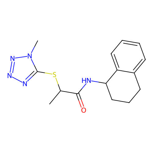 2-(1-methyltetrazol-5-yl)sulfanyl-N-(1,2,3,4-tetrahydronaphthalen-1-yl)propanamide structure