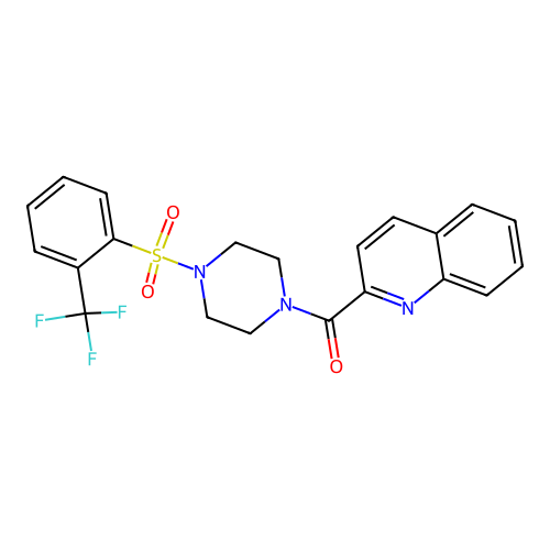 Quinolin-2-yl(4-((2-(trifluoromethyl)phenyl)sulfonyl)piperazin-1-yl)methanone structure