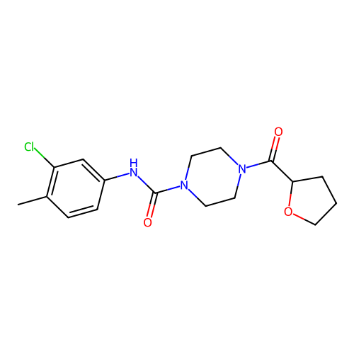 N-(3-chloro-4-methylphenyl)-4-(oxolane-2-carbonyl)piperazine-1-carboxamide structure