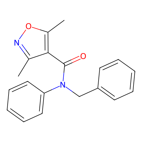 N-benzyl-3,5-dimethyl-N-phenyl-1,2-oxazole-4-carboxamide structure