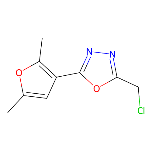 2-(Chloromethyl)-5-(2,5-dimethylfuran-3-yl)-1,3,4-oxadiazole structure