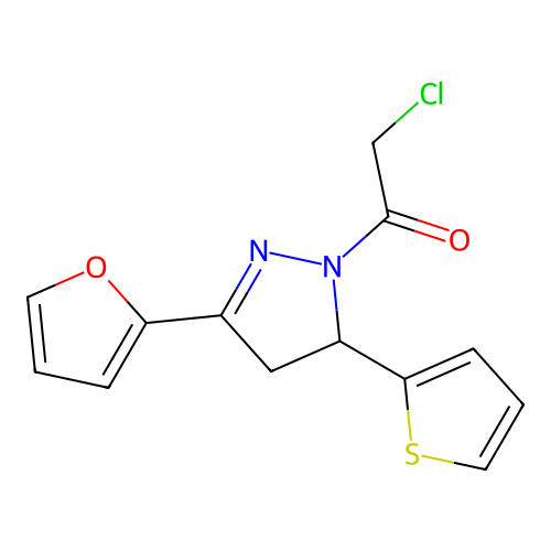 2-chloro-1-[3-(furan-2-yl)-5-(thiophen-2-yl)-4,5-dihydro-1H-pyrazol-1-yl]ethan-1-one structure