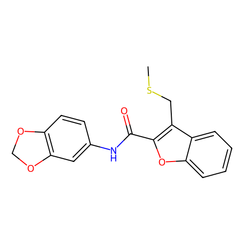 N-(1,3-benzodioxol-5-yl)-3-(methylsulfanylmethyl)-1-benzofuran-2-carboxamide structure