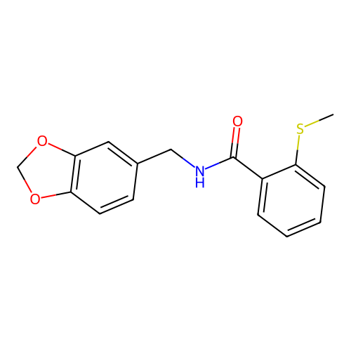 N-(1,3-benzodioxol-5-ylmethyl)-2-methylsulfanylbenzamide structure