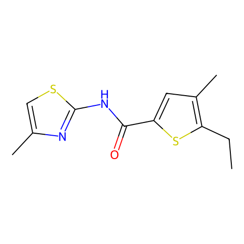 5-ethyl-4-methyl-N-(4-methyl-1,3-thiazol-2-yl)thiophene-2-carboxamide structure