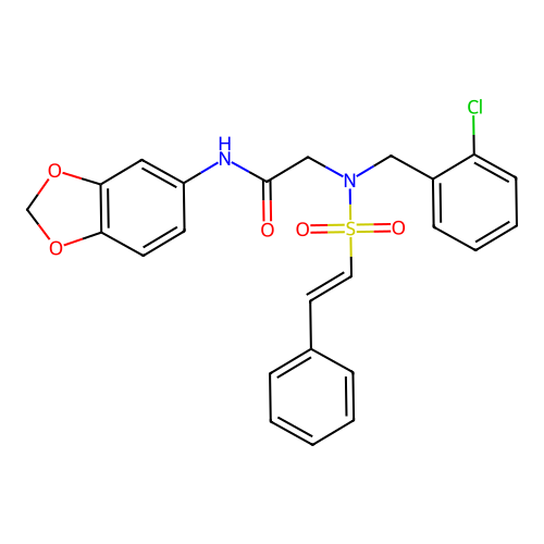 N-(1,3-dioxaindan-5-yl)-2-{N-[(2-chlorophenyl)methyl]-2-phenylethenesulfonamido}acetamide structure