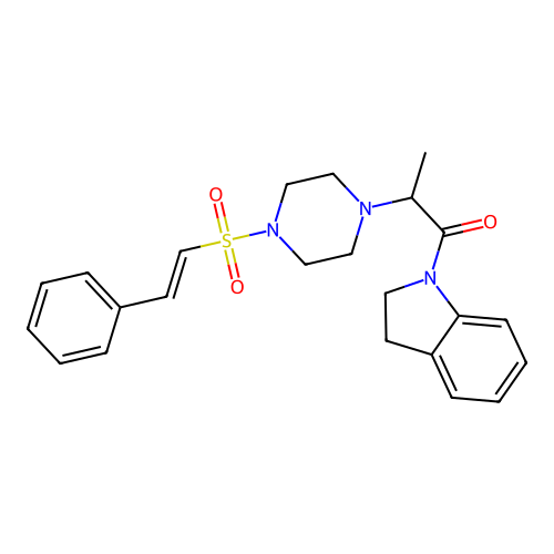 1-(2,3-dihydro-1H-indol-1-yl)-2-[4-(2-phenylethenesulfonyl)piperazin-1-yl]propan-1-one structure
