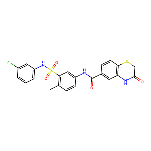 N-[3-[(3-chlorophenyl)sulfamoyl]-4-methylphenyl]-3-oxo-4H-1,4-benzothiazine-6-carboxamide structure