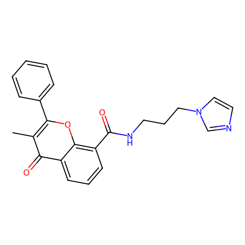 N-(3-(1H-imidazol-1-yl)propyl)-3-methyl-4-oxo-2-phenyl-4H-chromene-8-carboxamide structure