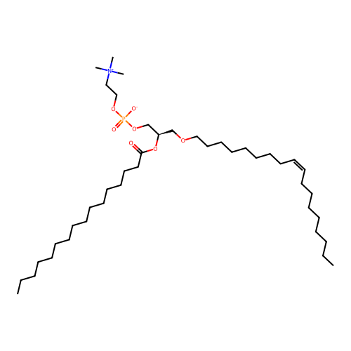 1-[(9Z)-octadecenyl]-2-hexadecanoyl-sn-glycero-3-phosphocholine structure