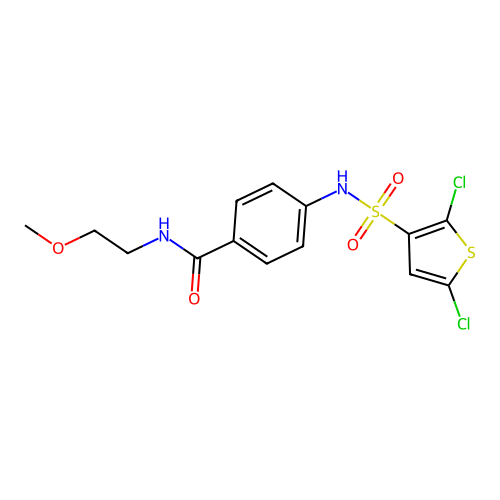 4-((2,5-Dichlorothiophene)-3-sulfonamido)-N-(2-methoxyethyl)benzamide structure