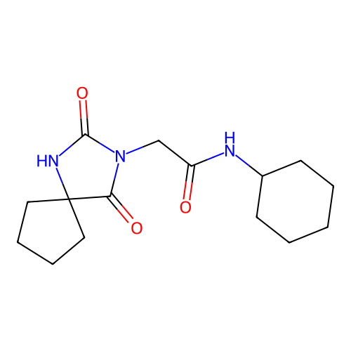 N-cyclohexyl-2-(2,4-dioxo-1,3-diazaspiro[4.4]nonan-3-yl)acetamide structure