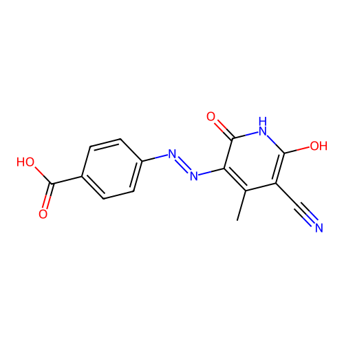 4-[(2E)-2-(5-cyano-4-methyl-2,6-dioxopyridin-3-ylidene)hydrazinyl]benzoic acid structure