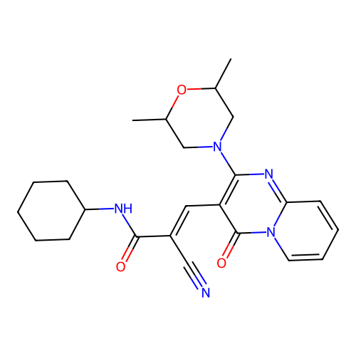 (2E)-2-cyano-N-cyclohexyl-3-[2-(2,6-dimethylmorpholin-4-yl)-4-oxo-4H-pyrido[1,2-a]pyrimidin-3-yl]prop-2-enamide structure