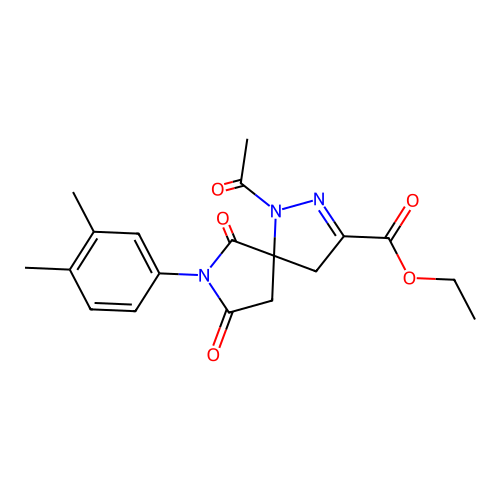 ethyl 1-acetyl-7-(3,4-dimethylphenyl)-6,8-dioxo-1,2,7-triazaspiro[4.4]non-2-ene-3-carboxylate structure