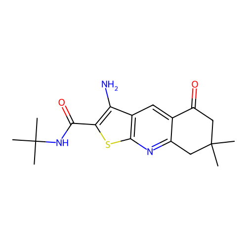 3-amino-N-tert-butyl-7,7-dimethyl-5-oxo-6,8-dihydrothieno[2,3-b]quinoline-2-carboxamide structure