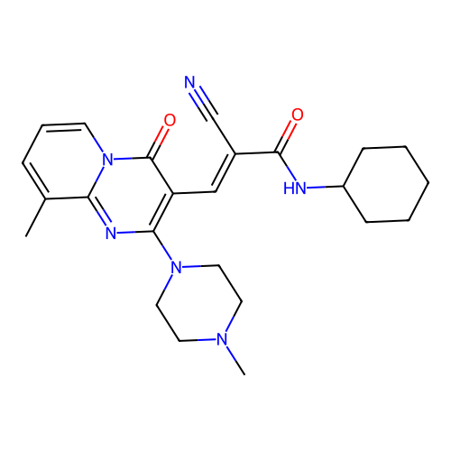 (2E)-2-cyano-N-cyclohexyl-3-[9-methyl-2-(4-methylpiperazin-1-yl)-4-oxo-4H-pyrido[1,2-a]pyrimidin-3-yl]prop-2-enamide structure