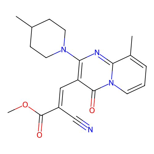 (E)-methyl 2-cyano-3-(9-methyl-2-(4-methylpiperidin-1-yl)-4-oxo-4H-pyrido[1,2-a]pyrimidin-3-yl)acrylate structure