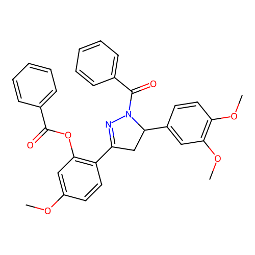 [2-[1-benzoyl-5-(3,4-dimethoxyphenyl)-4,5-dihydropyrazol-3-yl]-5-methoxy-phenyl] Benzoate structure