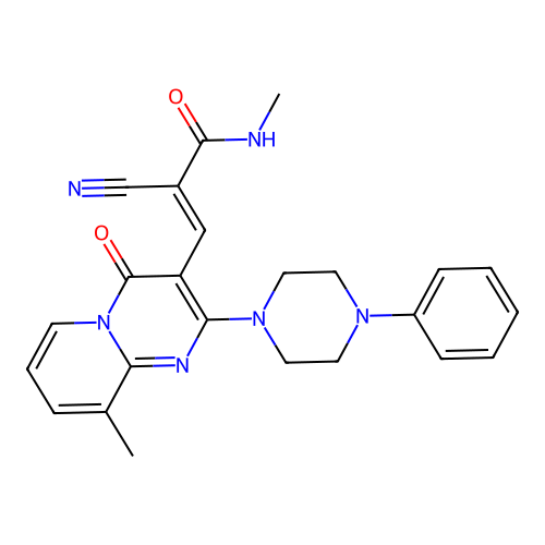 (2E)-2-cyano-N-methyl-3-[9-methyl-4-oxo-2-(4-phenylpiperazin-1-yl)-4H-pyrido[1,2-a]pyrimidin-3-yl]prop-2-enamide structure