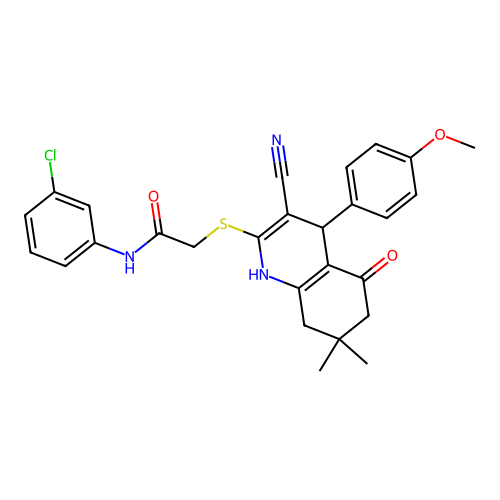 N-(3-chlorophenyl)-2-((3-cyano-4-(4-methoxyphenyl)-7,7-dimethyl-5-oxo-1,4,5,6,7,8-hexahydroquinolin-2-yl)thio)acetamide structure