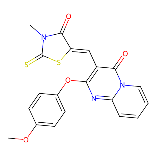 2-(4-methoxyphenoxy)-3-[(Z)-(3-methyl-4-oxo-2-thioxo-1,3-thiazolidin-5-ylidene)methyl]-4H-pyrido[1,2-a]pyrimidin-4-one structure