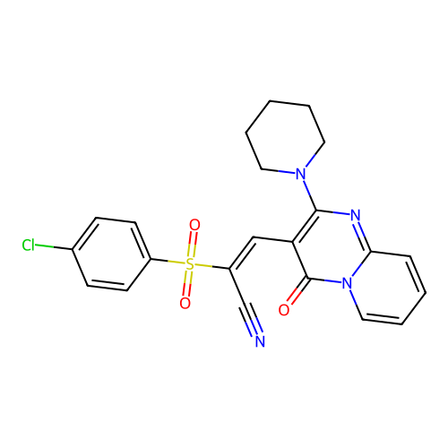 (2E)-2-(4-CHLOROBENZENESULFONYL)-3-[4-OXO-2-(PIPERIDIN-1-YL)-4H-PYRIDO[1,2-A]PYRIMIDIN-3-YL]PROP-2-ENENITRILE structure